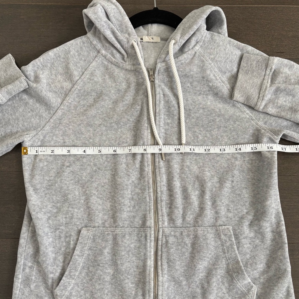 Garage Cropped Velvet Long Sleeve Full Zip Hoodie Light Grey Size XS Minimalist - Picture 5 of 6